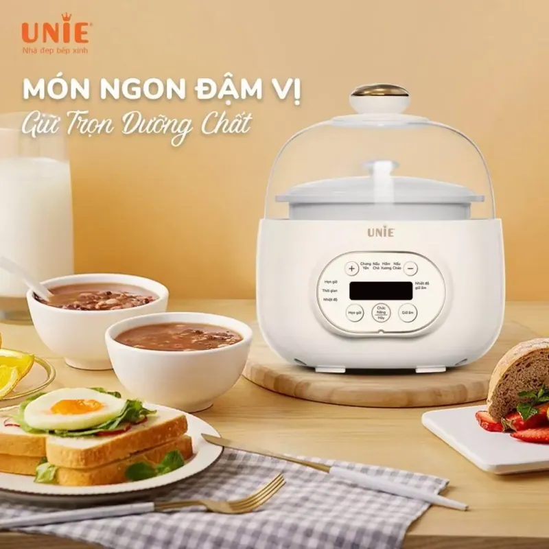 🍲 Nồi Nấu Chậm UNIE USC102W – Hẹn Giờ 12 Giờ, 4 Chế Độ Nấu, Thố Gốm Ceramic Cao Cấp 718060