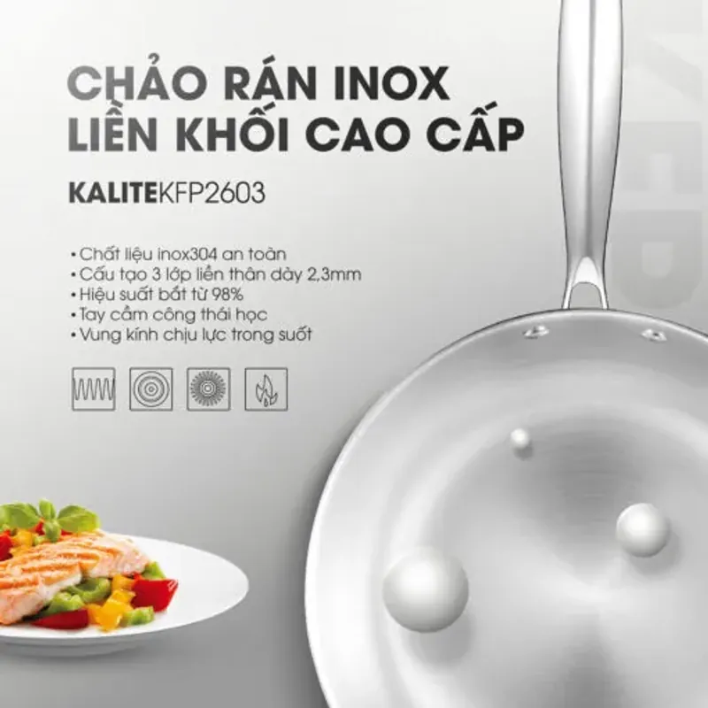 Chảo rán inox liền khối cao cấp KALITE KFP2603 mới 100% 574419