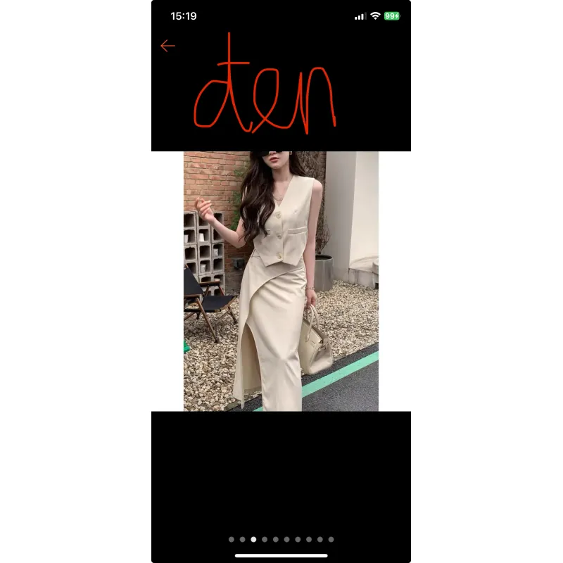 Set bộ kaki đen ( áo gile + chân váy xẻ tà lưng chun khoá kéo 781564