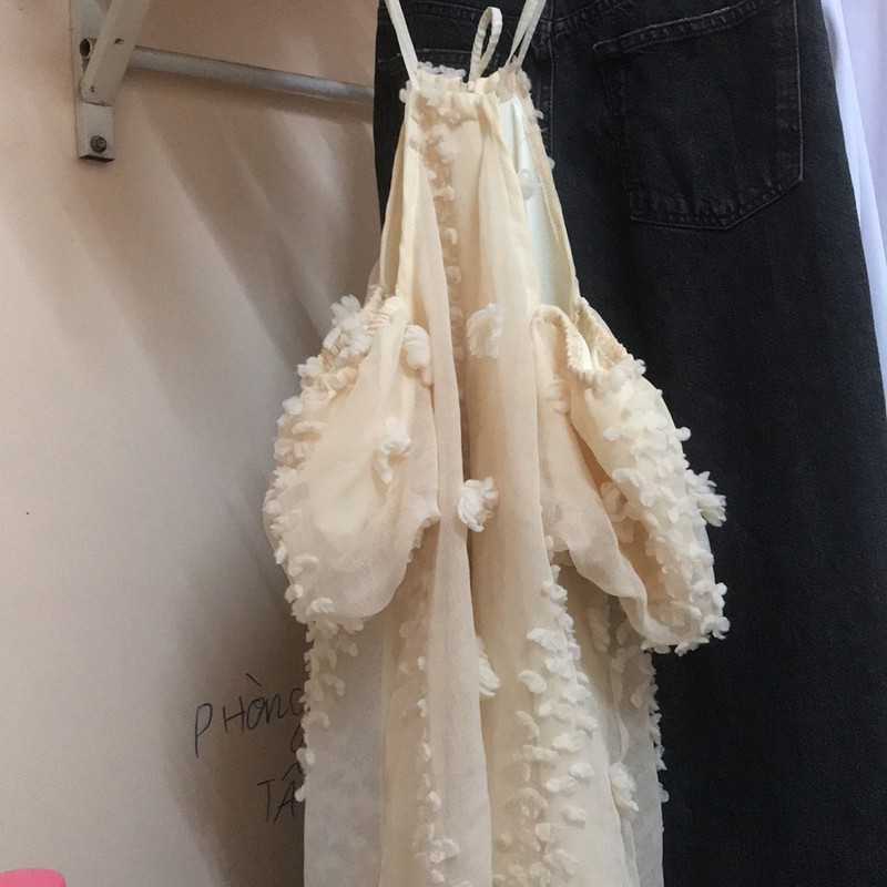 Đầm thời trang nữ, váy cổ yếm trễ vai 2 tai bồng bềnh, đầm babydoll 187911