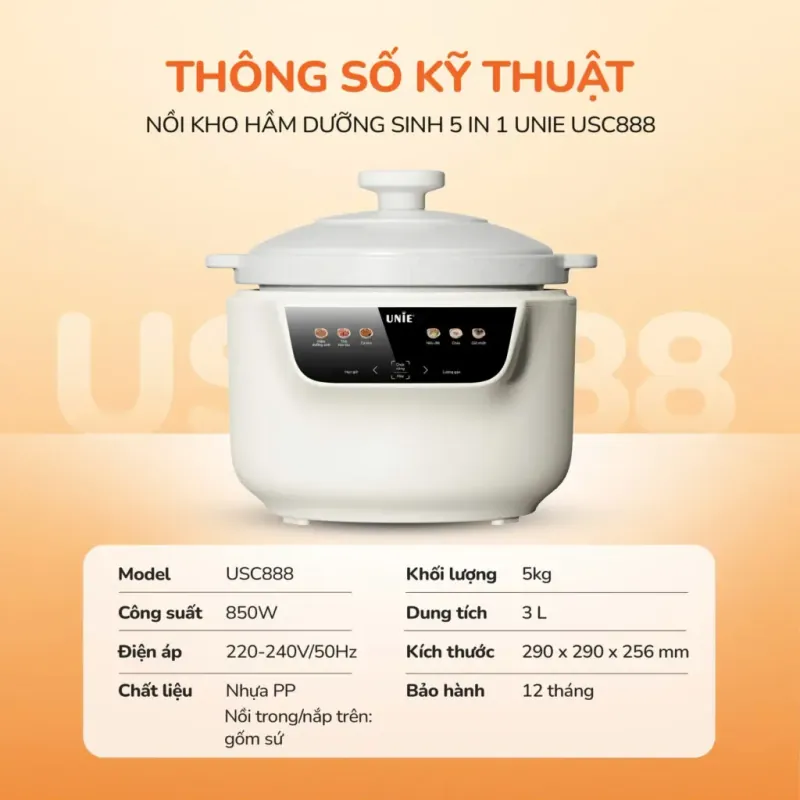 Nồi kho hầm dưỡng sinh 5 in 1 UNIE USC888 783552