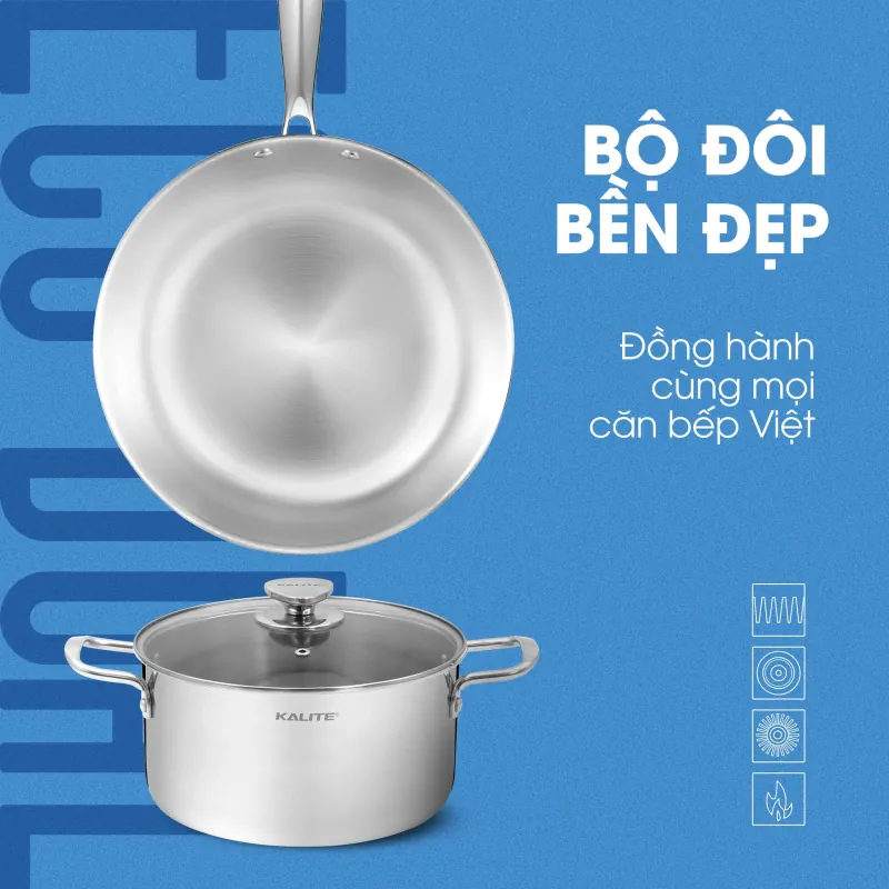 Kalite Dual Lux – Bộ 2 chảo inox cao cấp cho gian bếp hiện đại 734552