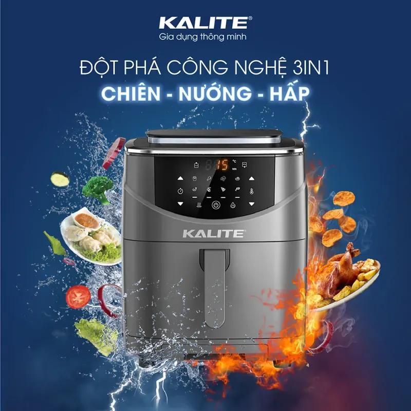 Nồi chiên hơi nước KALITE STEAM 7 chiên hấp 2 trong 1, dung tích 7 lít 722800