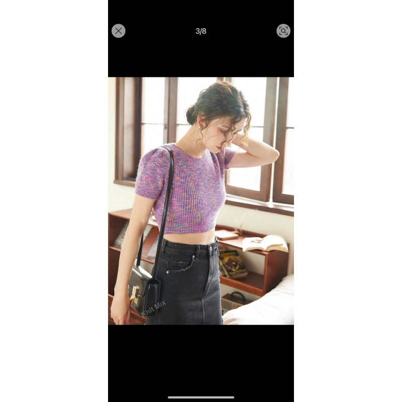 Áo dệt kim Knit mix dáng ngắn tay bồng size M 327965