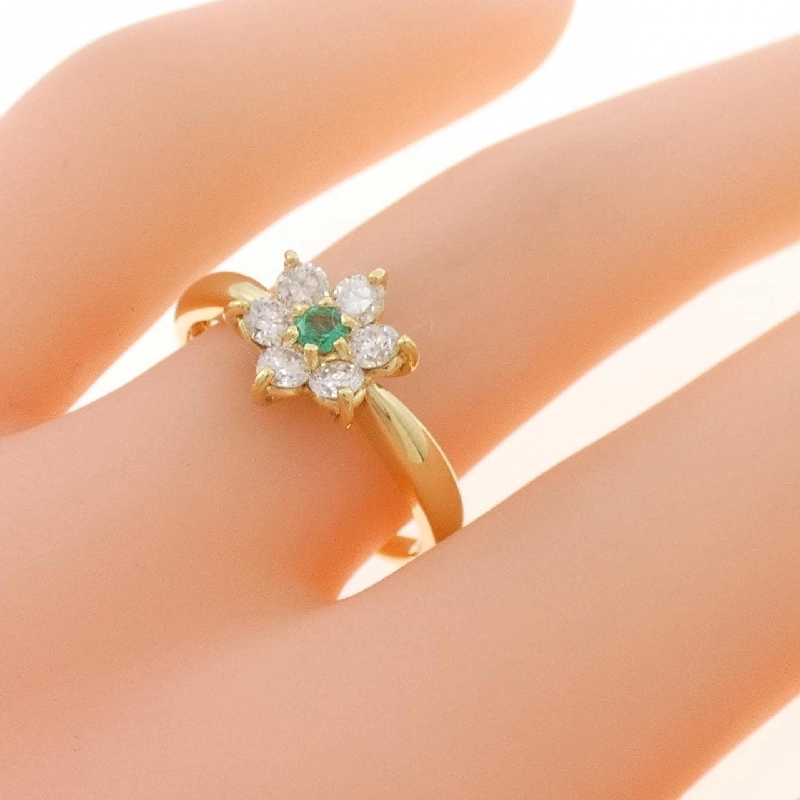 Nhẫn hoa ngọc lục bảo K18YG - Hàng hiệu Authentic 852094