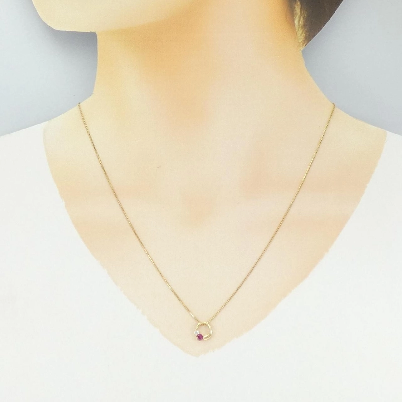 Dây chuyền ruby K18YG 0.12CT - Hàng hiệu chính hãng 864012