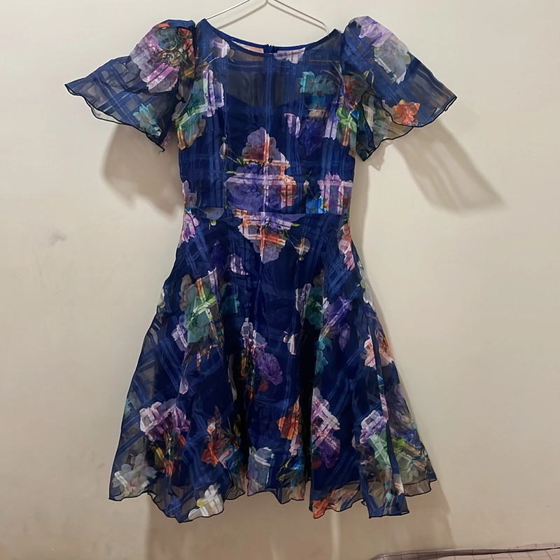 đầm thiết kế hoa văn xanh navy sang trọng size S 528047