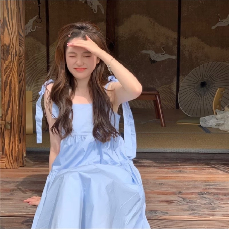 Đầm babydoll 2 dây buộc nơ kiểu dáng hàn quốc, váy maxi đi biển dáng dài duyên dáng 316580