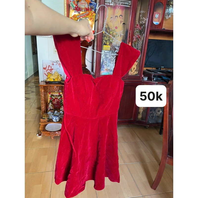 Váy nhung đỏ đô 494887