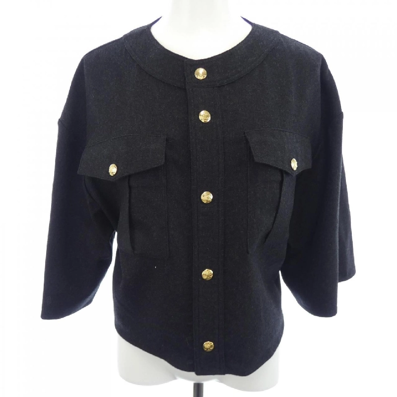 Celine CELINE Áo khoác không cổ Cropped Top Triomphe 2B708561F - Hàng hiệu Chính hãng 809516