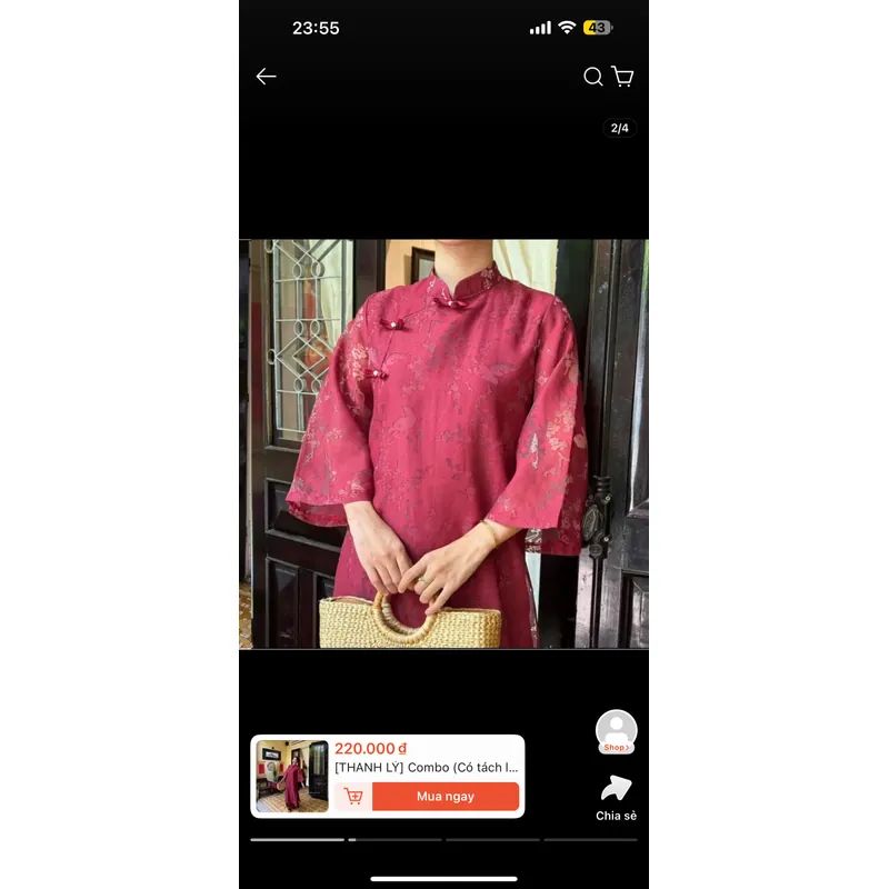 (đọc mô tả có fix )Pass set áo dài bách điền đỏ đô tặng trâm  737724