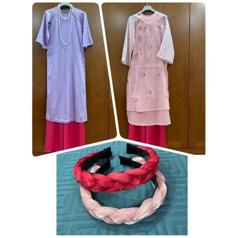 Bộ áo dài 3 items màu tím hồng 996573