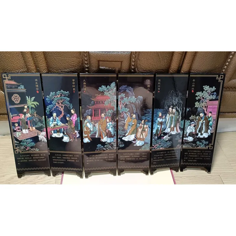 Bình phong Khổng Tử Thánh Tích Đồ (Saint Trace of Confucius)-Sơn mài cổ (Hiếm, Giá trị) 694425