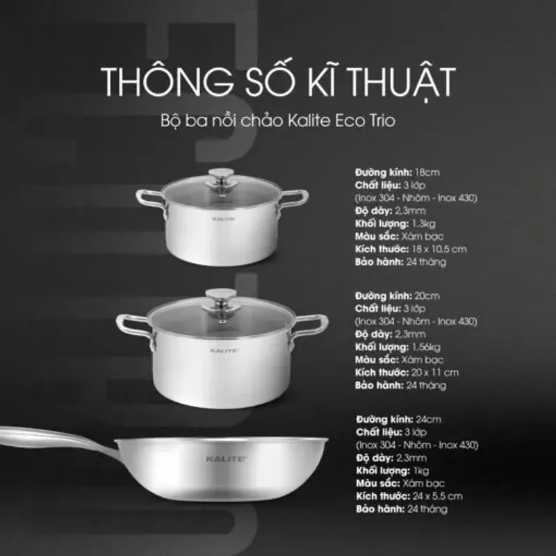 Bộ nồi chảo Kalite Eco Trio 🍳 chống dính siêu bền – nấu ngon chuẩn nhà hàng 708827