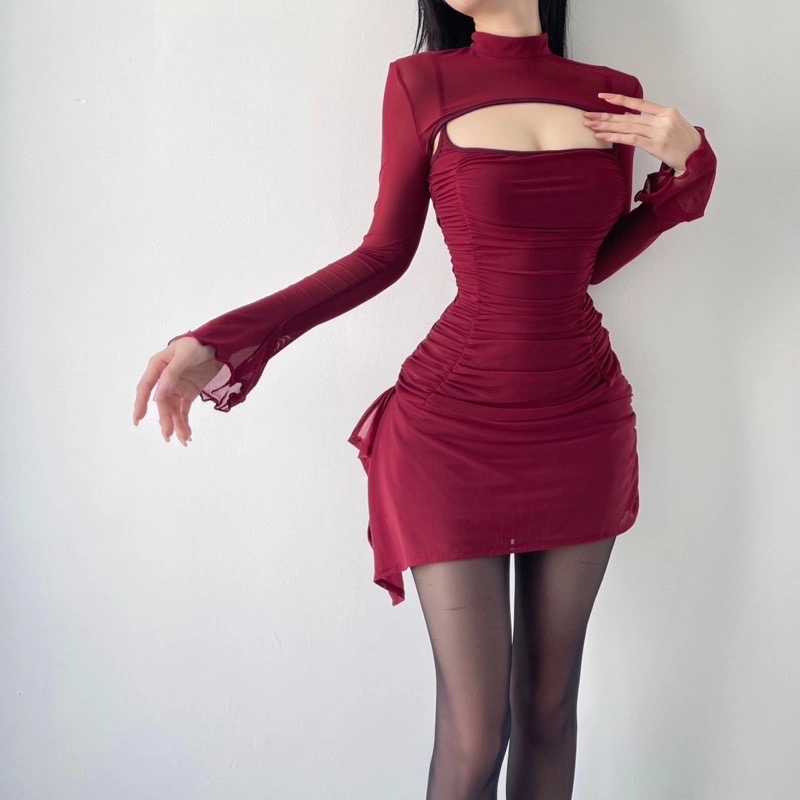Váy body màu đỏ+kem khoác  522957