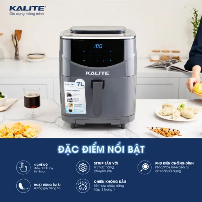 Nồi chiên hơi nước Kalite Steam 7 dung tích 7L 2in1 chiên, hấp, chính hãng mới 100% 573123