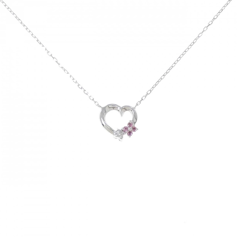 K18WG Mặt Dây Chuyền Hình Tim × Hoa Đá Màu - Hàng hiệu Chính Hãng 856802