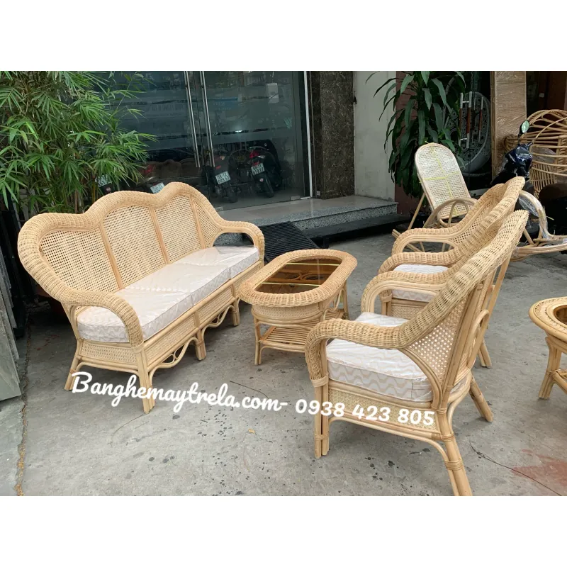 Bàn ghế sofa mât kết hợp lưới mây mắt cáo 719001