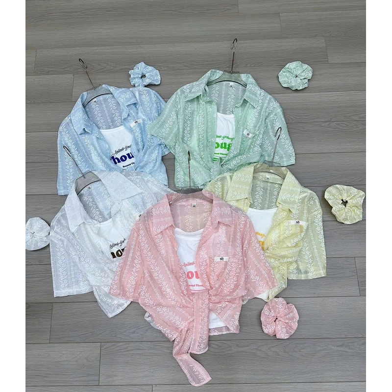 ✅Sét 3 món:Áo Sơ Mi+ áo 2 dây+ buộc tóc Sơ mi hoa dáng vừa 460409