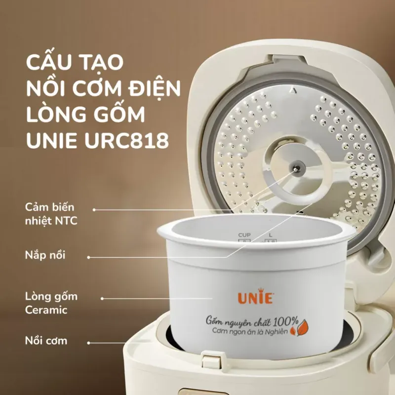 🍚 UNIE URC818 – Nấu cơm ngon tự nhiên nhờ lòng gốm cao cấp 728590