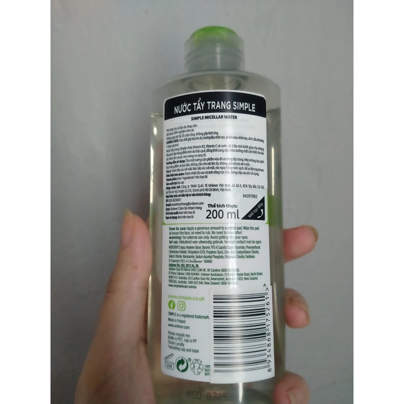 Nước tẩy trang simple 200ml Anh quốc mới 547708