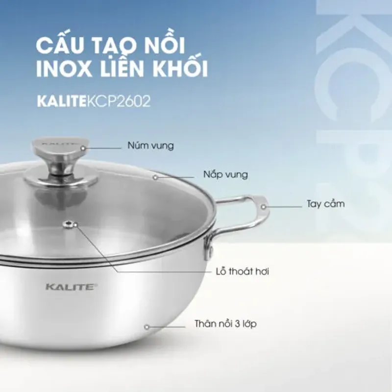 Nồi inox liền khối cao cấp đa năng KALITE KCP2602 – Size 26cm, hiệu suất bắt từ 98% 572311