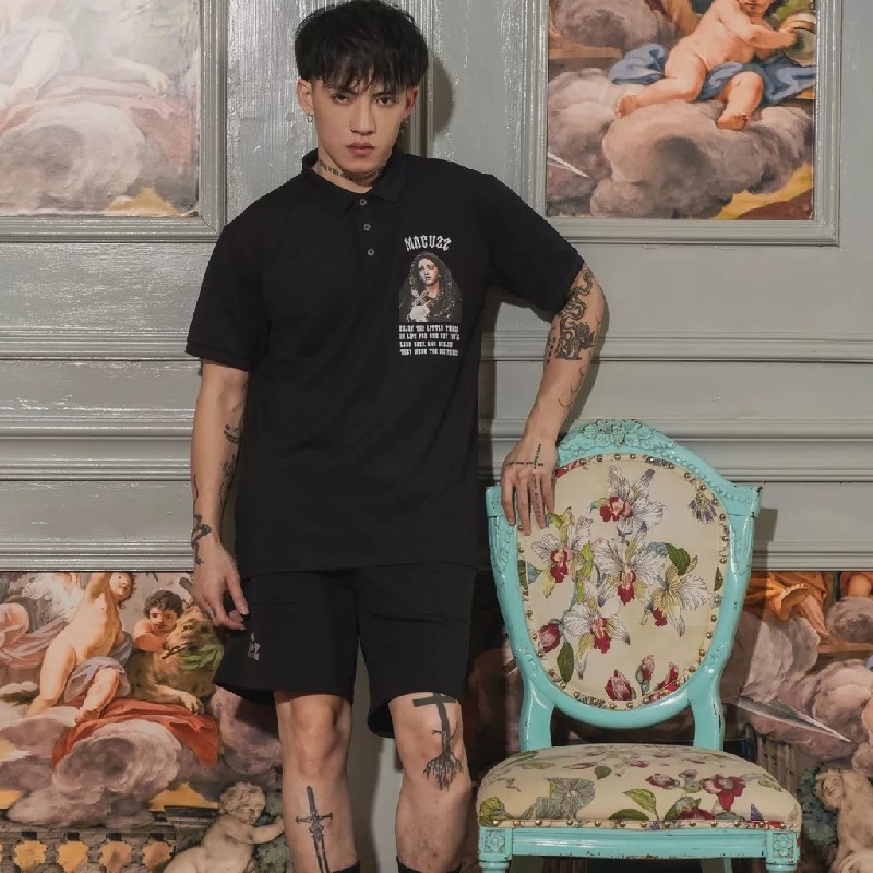 Áo polo tay lỡ Unisex Macuzz cổ tròn, phong cách Unisex, form oversize 8874
