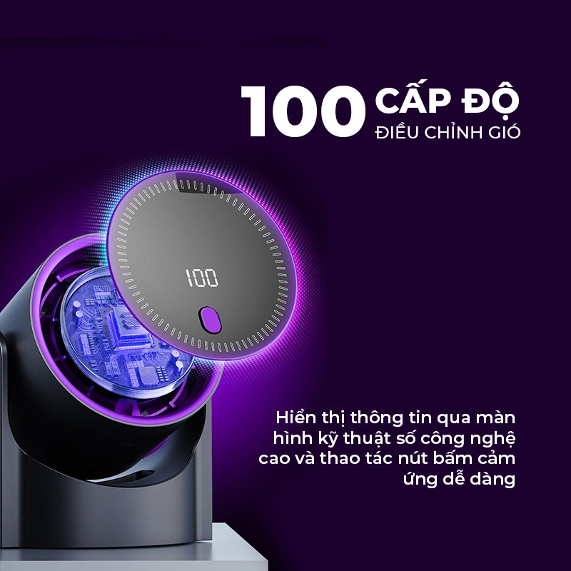 Quạt Cầm Tay Circulating Fan 100 Cấp Độ Gió, Dung Lượng Pin Lớn, Có Chip Bảo Vệ Thông Minh Kèm Màn Hình Led 530448