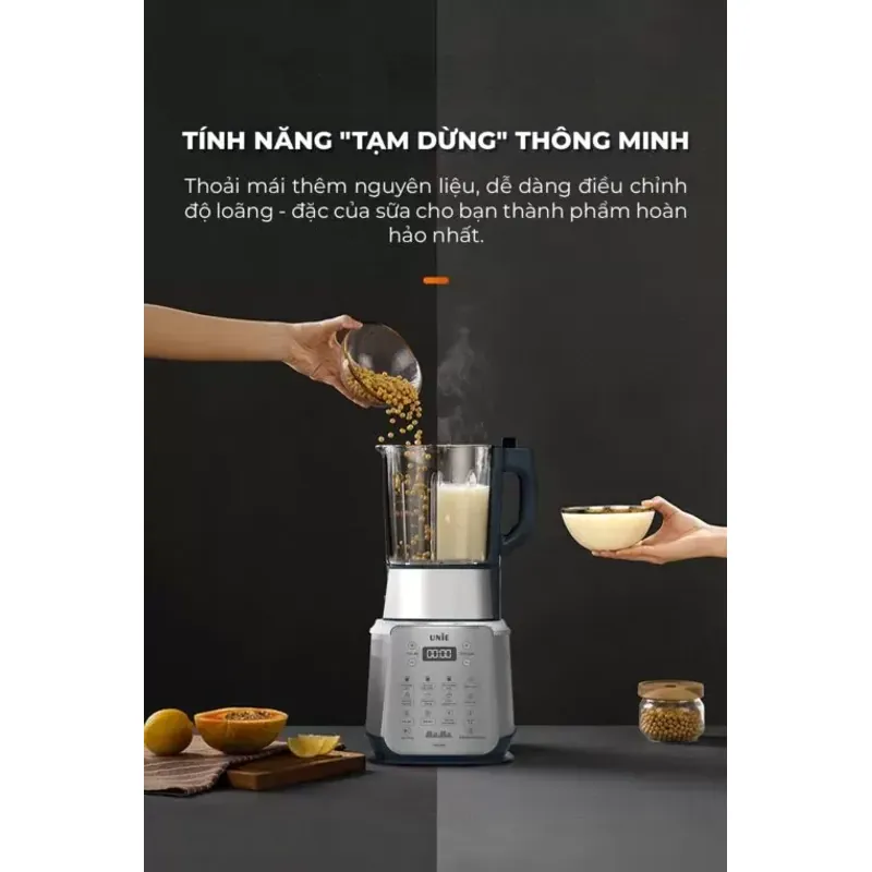 Máy làm sữa hạt UNIE V9S PRO dung tích 1,75L, xay nấu siêu êm, vệ sinh khử khuẩn tự động 574436