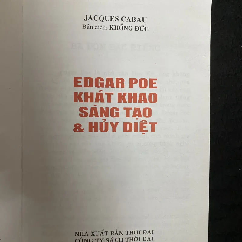 Edgar Poe - Khát khao sáng tạo và hủy diệt.  Tác giả: Jacques Cabau 1030712