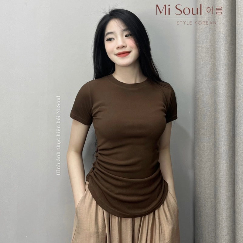 Áo thun gân màu nâu 443128