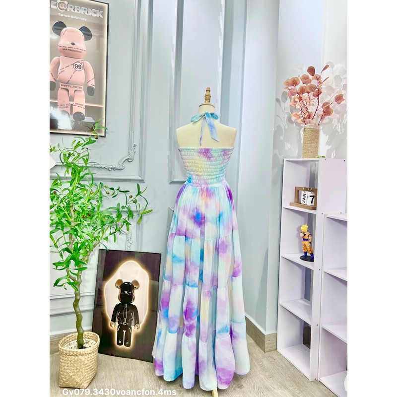 Gv079- đầm maxi ở ng tím xẻ, chất voan chiffon, 40-58kg 93161