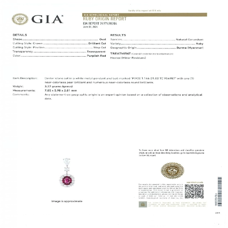 Dây chuyền ruby PT900/PT850 1.146CT xuất xứ Myanmar - Hàng hiệu chính hãng 863121