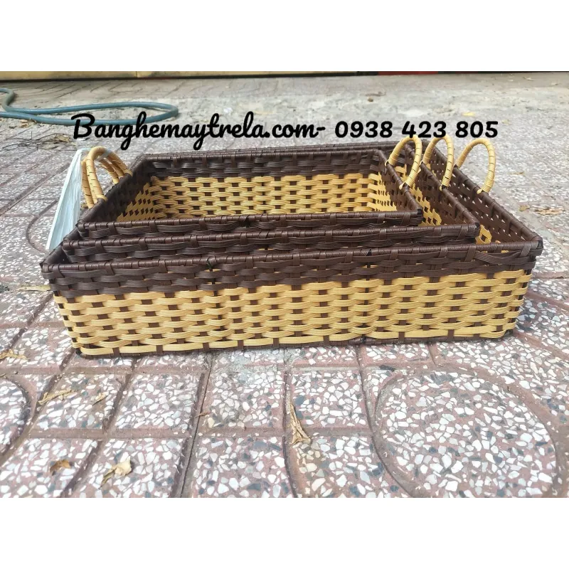 Khay nhựa giả mây đựng đồ chữ nhật 674310