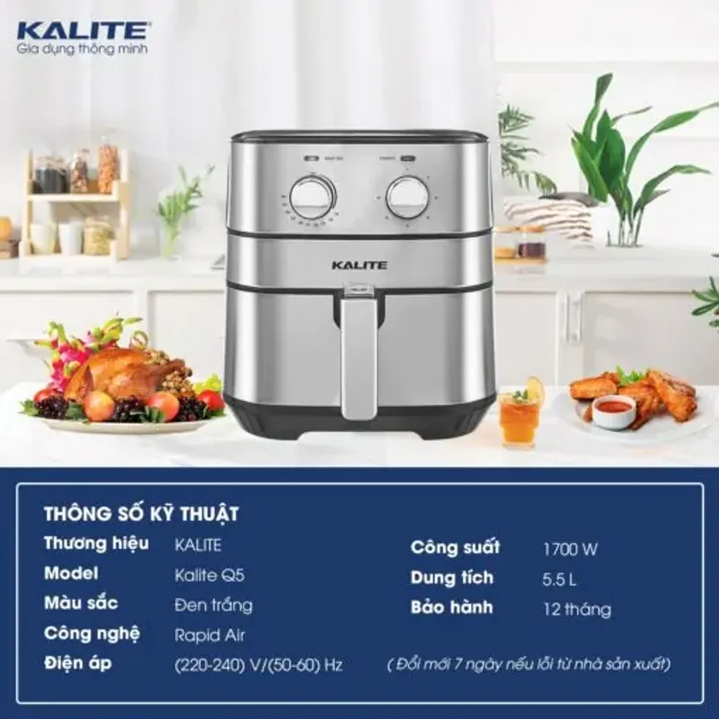 Nồi chiên không dầu KALITE Q5 5.5 lít, điều khiển cơ bền bì 722905