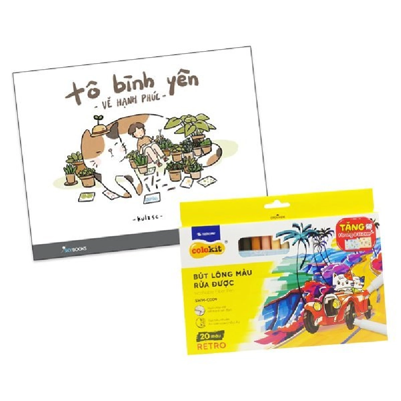 Combo Sách Tô Bình Yên Vẽ Hạnh Phúc + Hộp 20 Bút Lông Màu Rửa Được Washable Fiber Pen - Colokit SWM-C009 (Bộ 2 Cuốn) - Kulzsc 743297