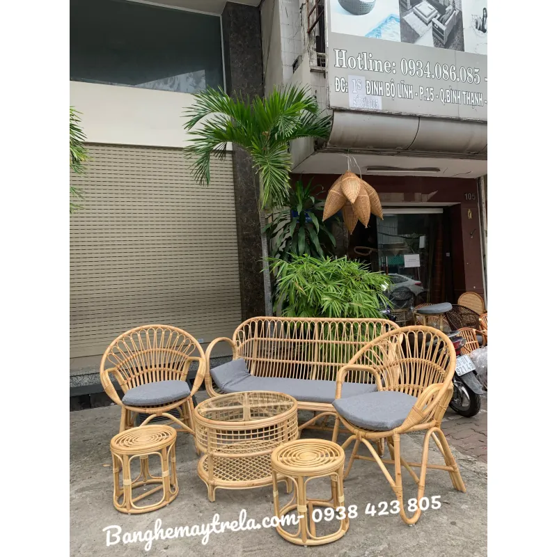 Sofa mây tự nhiên tay cuộn phòng khách 680026