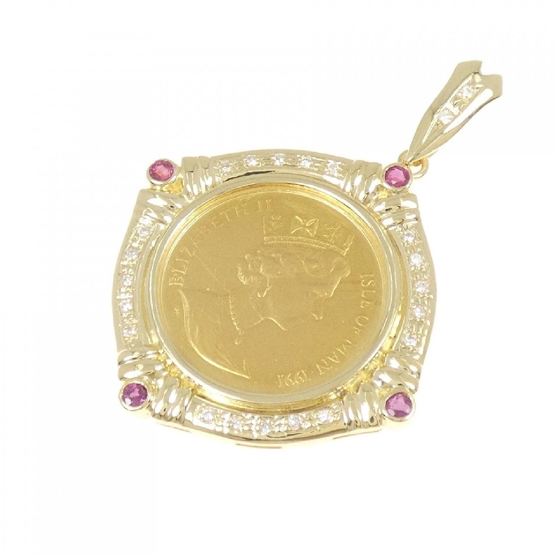 K18YG(khung) Mặt dây chuyền đồng xu ruby - Hàng hiệu Authentic 866550