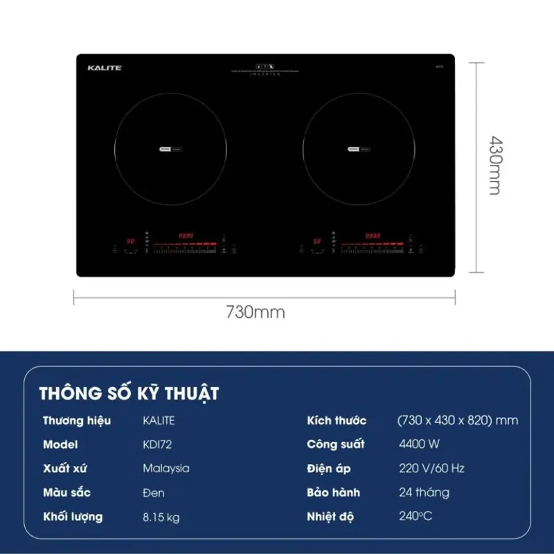 Bếp từ đôi KALITE KDI72 mặt kính sang trọng an toàn dễ vệ sinh 783560