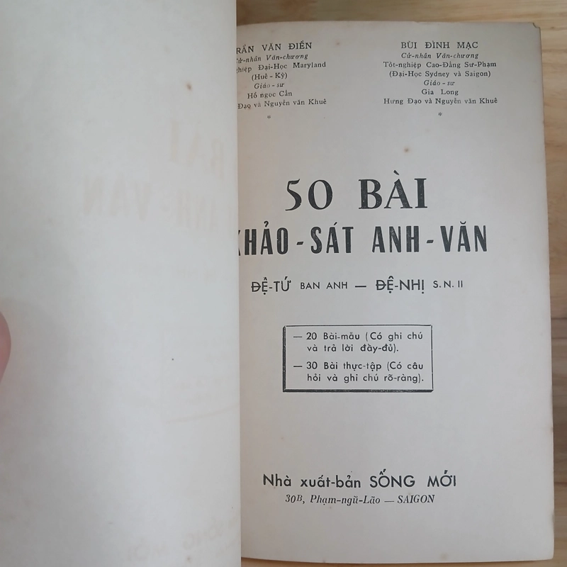 50 Bài Khảo Sát Anh Văn (Đệ Tứ Ban Anh - Đệ Nhị Sinh Ngữ II) - Sống Mới Xuất Bản 1960 509566