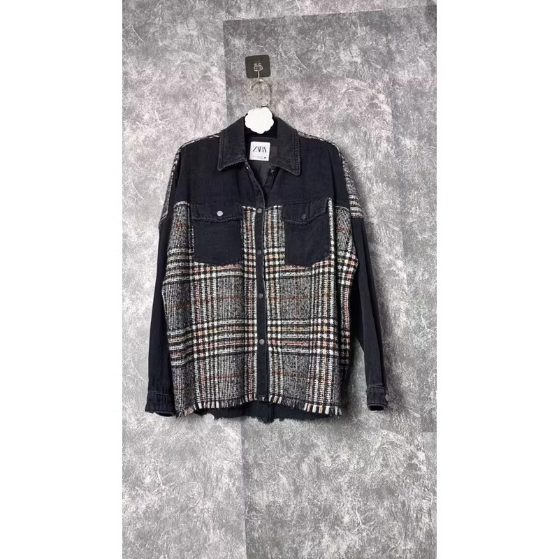 Áo khoác Jean phối tweed zara size M 46-68kg ảnh thật  386628