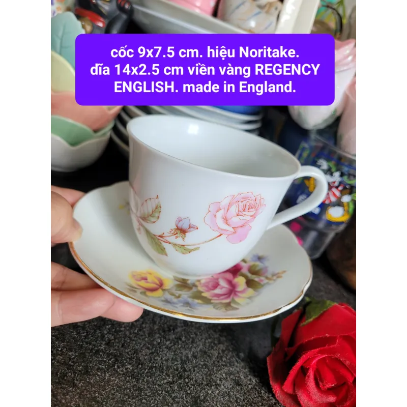 Ấm chén sứ cao cấp Regent English họa tiết hoa hồng và logo 1025525