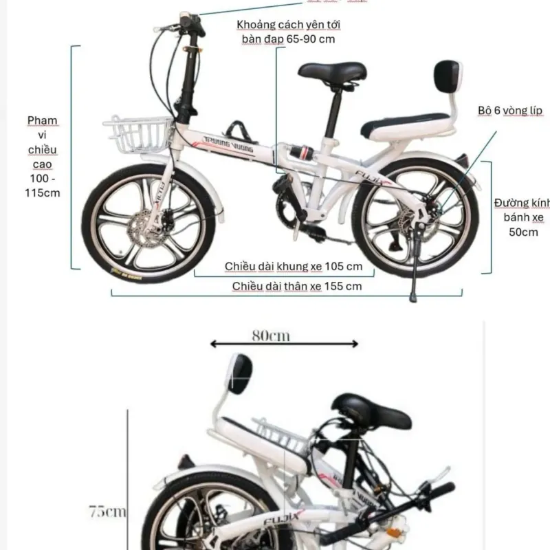 Xe đạp gấp Trương Vương Bazic xám trắng  937282