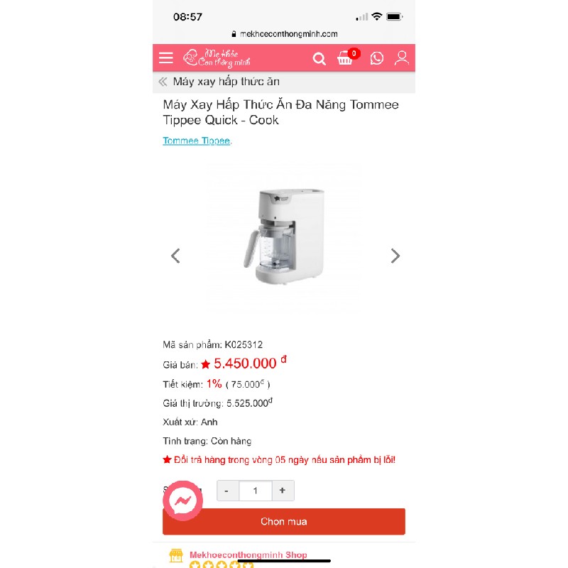 Máy xay hấp đa năng Tommee Tippee Quick. chính hãng  66690