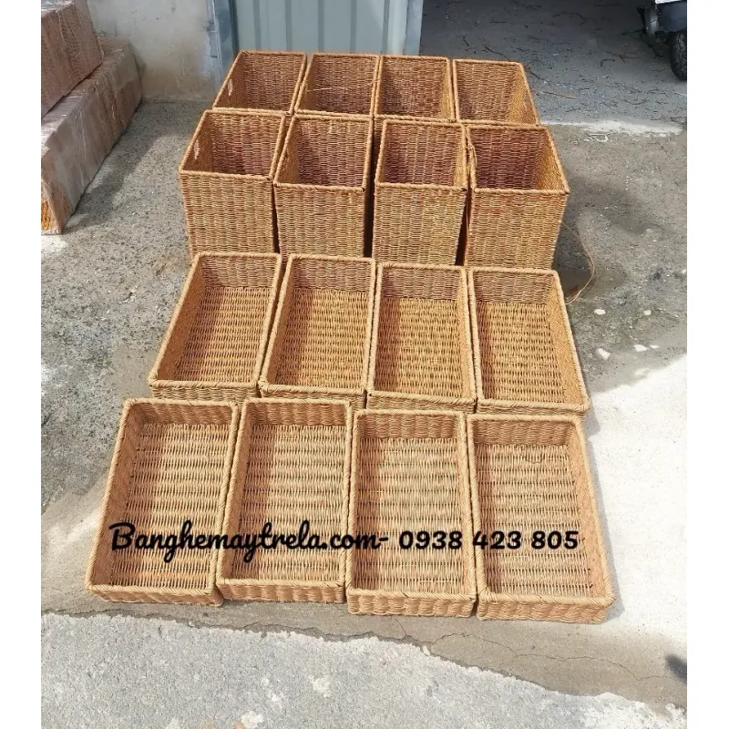 Khay nhựa giả mây đựng đồ chữ nhật 674310