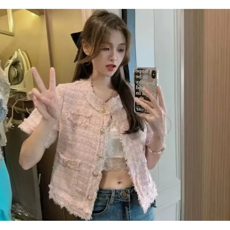 ÁO KHOÁC DẠ TAY NGẮN DÁNG RỘNG - MÀU HỒNG - SIZE S 753601