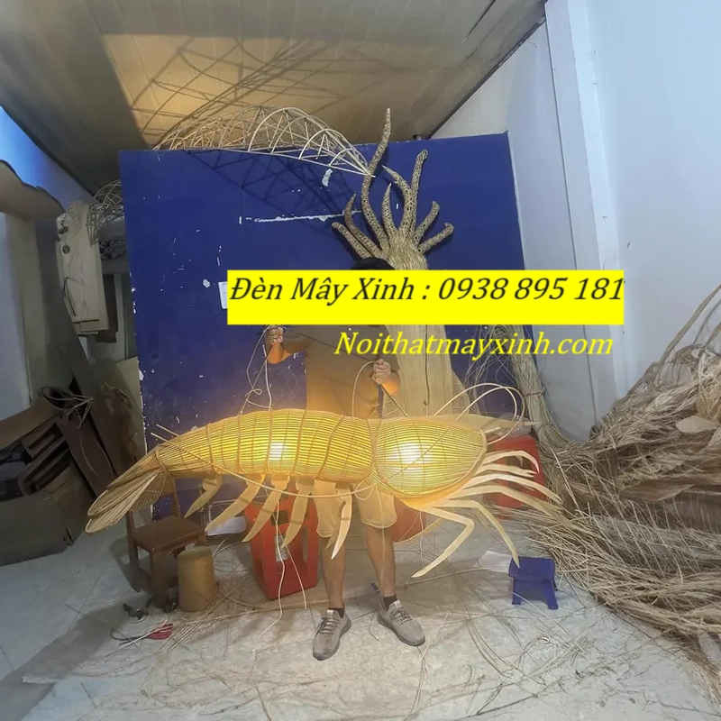 Xưởng làm đèn mây hình cá độc đáo, đèn cá bằng mây tre đan 551292
