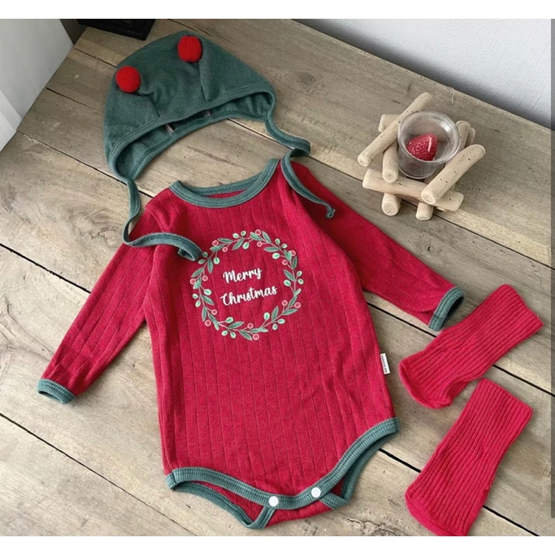 Sét body thông hơi kèm mũ merry christmas mềm mại cho bé sơ sinh 3-5 kg 462237