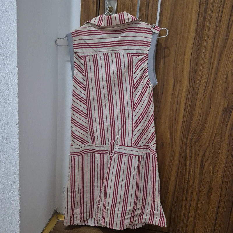 Váy sơ mi kẻ sọc không tay cổ bẻ vintage 522734