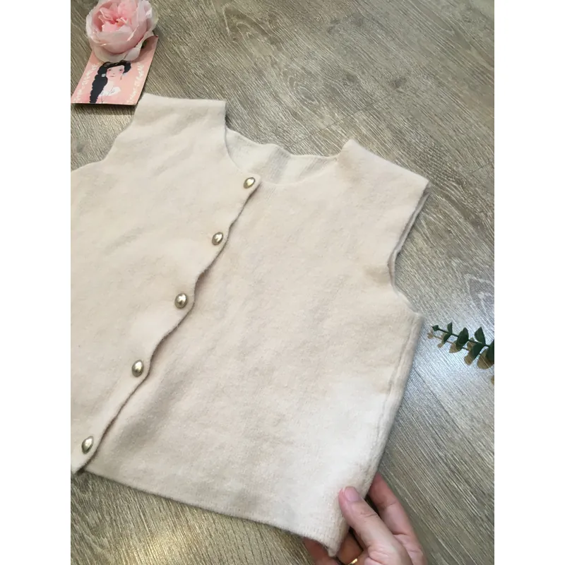 [2nd Tuyển Nhật] Áo len ghilê croptop len lông tho? màu kem siêu mịn style hottrend Nhật 695569